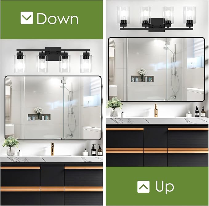 BesLowe 27" 4-Light Bathroom Light Fixture, Modern Black Bathroom Vanity Light, Bathroom Lighting Fixtures Over Mirror, Matte Black Wall Lamp, Wall Lights for Living Room Bedroom Hallway