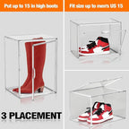 2 Pcs XX-Large Acrylic Shoe Display Case, 15.3'' x 9.8'' x 11.4'' Boot Boxes for Tall Boots Size 15 Sneaker Case Super Large Storage Boxes for Boots, Handbag, Collectibles, Books, Cosmetic