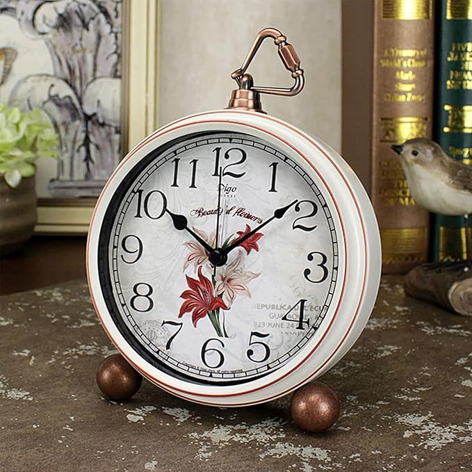Maxspace Classic Vintage Clocks - Elegant and Decorative Analog Clock,Silent Non-Ticking Clock with Distressed Metal Frame for Office, Living Room or Bedroom