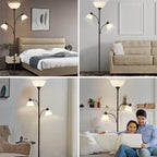 Luvkczc Floor Lamps for Living Room, 72" Tall Standing Lamp, Torchiere Lamp with 2 Reading Lamps, Industrial Bright Floor Lamp for Bedroom, Office, Dresser, Brown Lamps, 3 LED Bulbs Included