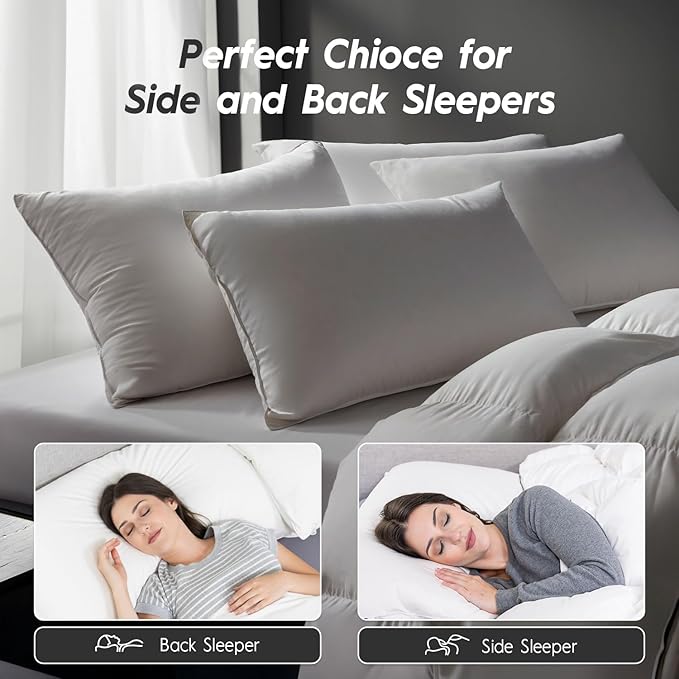 Globon Luxury Down Pillows King Size Set of 2 for Side Sleepers, 100% Cotton Shell Hotel Collection Bed Pillows for Sleeping, Firm Down Surrounded Feather Pillow 20" x 36"