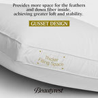 Beautyrest Goose Feather Down Fiber Gusseted Pillows, Hotel Pillow Luxury Bed Pillows, 100% Cotton Cover, King Size Set of 2