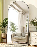 Full-Length Floor Mirror with Stand, 78"x38" Arched Style Full Body Standing Mirror for Bedroom, Living Room, Gym, Dorm - Shatter-Resistant & Easy Assembly, Black
