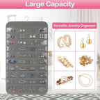 Hanging Jewelry Organizer for Closet with Swiveling Hanger, 17 x 30 In, 80 Clear Pockets Jewelry Organizer Hanging for Jewelries, Earrings, Accessories (Beige) (3, Gray)