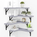 Corner Floating Shelves Wall Mounted Set of 4, Rustic Wood Storage Display Wall Shelves for Home Decor, Bathroom, Kitchen, Bedroom, Living Room, Office (Light Grey)