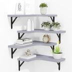 Corner Floating Shelves Wall Mounted Set of 4, Rustic Wood Storage Display Wall Shelves for Home Decor, Bathroom, Kitchen, Bedroom, Living Room, Office (Light Grey)