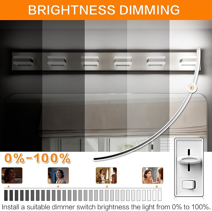SOLFART Bathroom Vanity Lights, Brushed Nickel Light Fixtures for Bathroom Above Mirror, 6 Light Led Vanity Lighting,5 Color Temperature Adjustable,Bath Lighting Fixture Nickel