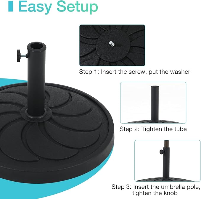 COBANA Patio Umbrella Base, 40lbs Outdoor Heavy Duty Resin Umbrella Stand for Garden, Backyard, Porch, Balcony, Black