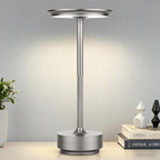 Cordless Table Lamp Rechargeable - 5000mAh Battery Operated LED Table Light with Touch Stepless Dimming - Portable Silver Metal Outdoor Lamp for Patio, Restaurant, Bedroom