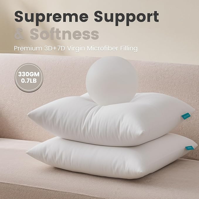 QUIETSEA 14x14 Pillow Inserts, 2 Pack Down Alternative Throw Pillow Inserts, Fluffy Soft Square Decorative Pillows for Bed, Couch and Sofa