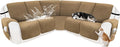 Recliner Sofa Covers 100% Waterproof Recliner Cover Washable Velvet L Shape Recliner Couch Covers for Sofa Pets Anti Slip Recliner Slipcovers with Pockets (5 Seat Sofa, Light Brown)