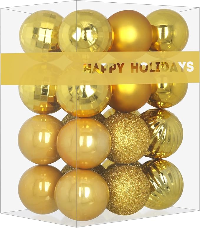 Gold 2.5" Christmas Balls Christmas Tree Decoration Ornaments Shatterproof Hanging Balls for Birthday Halloween Holiday Wedding Decorations Set of 24pcs