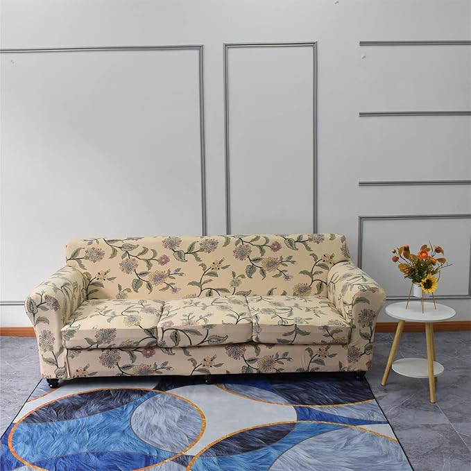 KRFOONN 4 Piece Stretch Sofa Couch Covers for 3 Cushion Couches Printed Sofa Slipcover with 3 Separate Seat Cushion Covers Washable Sofa Slip Covers Furniture Protector for Pets Kids (Large, 05)