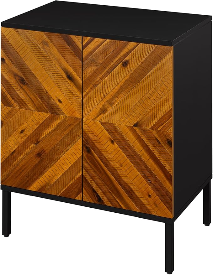 Bme Vivian Sideboard Buffet Cabinet, Solid Acacia Wood Storage Cabinet with 3 Doors, Rustic Golden Brown Mid Century Modern Sideboard for Dining Room, Kitchen, or Living Room