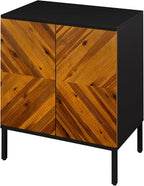 Bme Vivian Sideboard Buffet Cabinet, Solid Acacia Wood Storage Cabinet with 3 Doors, Rustic Golden Brown Mid Century Modern Sideboard for Dining Room, Kitchen, or Living Room