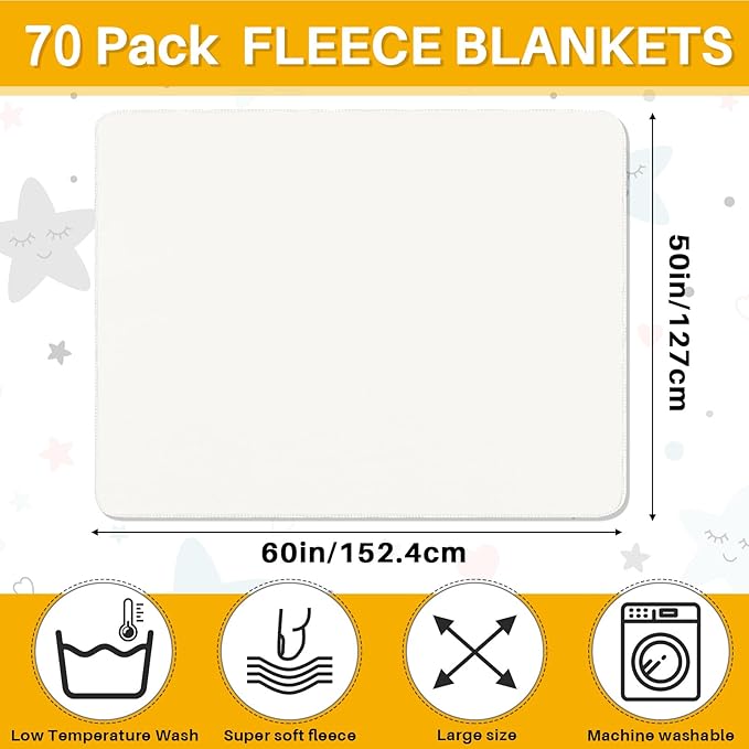 Newwiee 70 Pcs Fleece Throw Blankets Bulk 50'' x 60'' Oeko-tex Standard 100 Certified Spring Outdoor Wedding Guest Blankets Lightweight for Sleepover Donation Lap Pet Sofa Home (White)