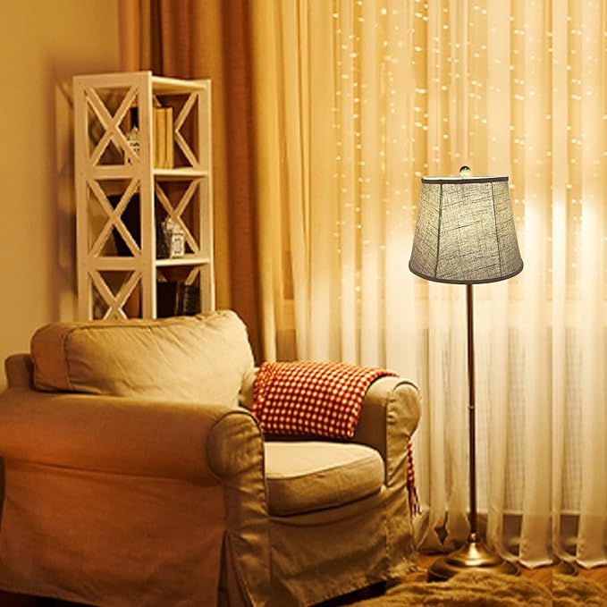 Double TOOTOO STAR Brown Lamp Shade Set of 2, Large Drum Lampshade for Floor Light and Table Lamp 10x14x10 inch, DIY Fabric Natural Linen Hand Crafted, Spider (Brown, 10 x 14 x 10.5 inch)