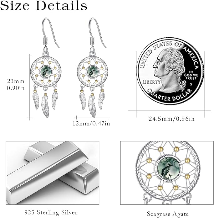 Dream Catcher Earrings for Women 925 Sterling Silver Western Earrings Dream Catcher Dangle Cowgirl Earrings Bohe Jewelry Gifts for Women