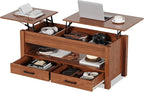 IDEALHOUSE 47.2" Coffee Table with Storage, Multi-Function Lift Top Coffee Table with Wooden Lift Tabletop, 2 Drawers and Hidden Compartment, Central Table for Living Room Home Office, Brown