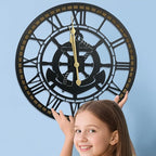 24 Inch Wall Clock, Anchor Wall Clock, Silent Non Ticking, Battery Operated Large Decor Clocks for Living Room Decor, Kitchen, Office (Nautical Style)