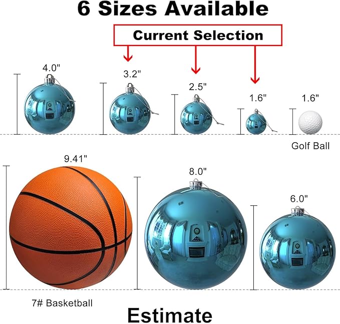 Baby Blue Christmas Ornaments - Christmas Tree Decorations Shatterproof Hanging Balls for Birthday Wedding Holiday Decor Set of 36pcs, Multi-Sizes(1.6",2.5",3.2")