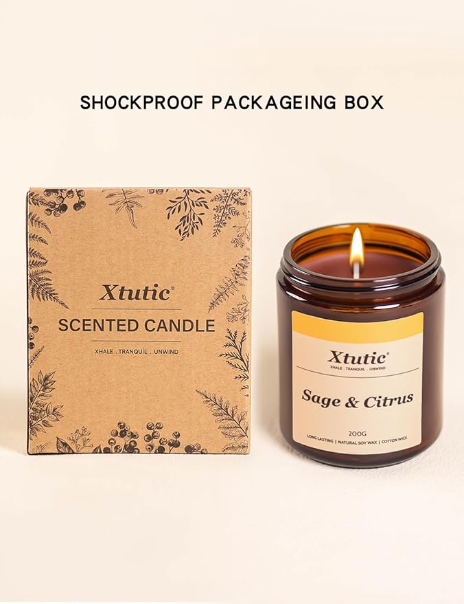 Soy Candle Gifts for Women & Men - 7oz Brown Scented Candle, 50-Hour Burn Time, Aromatherapy Jar for Home Decor, Relaxing Ambiance in Bedroom & Office(Sage Citrus)