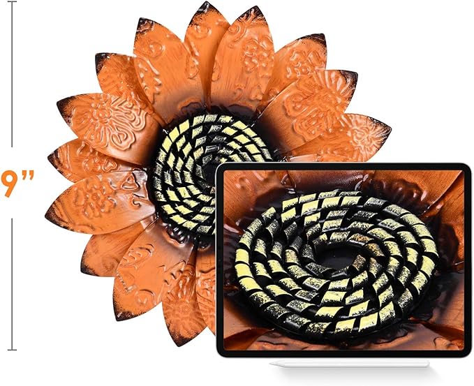 YEAHOME Sunflower Wall Decor - 9 inch Metal Flower Wall Art Decorations, Sunflower Yard Garden Decor Hanging for Kitchen, Bathroom, Bedroom, Set of 3 Handmade Gift for Home, Indoor or Outdoor