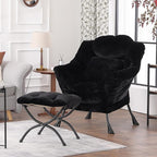 Lazy Chair with Ottoman, Large Black Lounge Accent Chair with Ottoman and FA Throw Pillow, Comfy Plush Reading Chair for Living Room Bedroom Dorm Room Office Apartment Relaxing Use