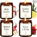 4 Pack Winter Candles - 28oz Soy Candle Set, Winter Scented Candles with Apple Cinnamon, Fir Balsam, Mulled Cider, Sandalwood – Holiday Candle Gifts for Women,New Years Home Decor & Valentines Day