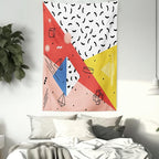 Ambesonne Abstract Tapestry Twin Size, Modern Geometric Trippy Triangles Cubes Circles Rollers Dots Print, Wall Hanging Bedspread Bed Cover Wall Decor, 68" X 88", Coral Pink