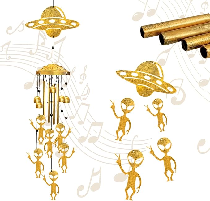 Alien Wind Chimes for Outside - Aliens UFO Windchimes Gifts for Men/Women/Dad/Grandpa Birthday Gift Memorial Gift Metal Wind Chime for Outdoor/Indoors Home, Porch, Yard Decor, Garden Decorations
