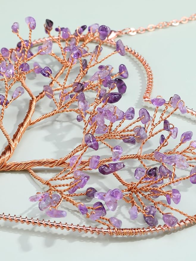 MANIFO Amethyst Crystal Tree Life Hanging Ornament Heart Healing Crystal Gemstone Hanging Decoration for Home Garden Window Wall Gifts