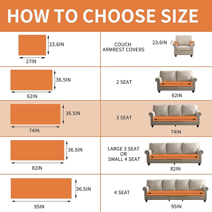 HAOMAIJIA Pet Couch Covers for Sofa Waterproof Couch Cover for Dogs Chenille Non Slip Sofa Covers Washable for 3 Cushion Couch Furniture Protector (Khaki, 36.5" x 74" 1 Pack)
