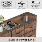 EXOTICA Industrial Dresser for Bedroom with Charging Station and LED Light Fabric Storage Dresser with 9 Fabric Drawers Chest of Drawers for Closet Hallway Sturdy Steel Frame Wooden Top