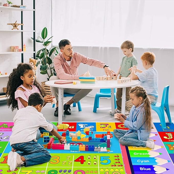 Kids Alphabet Play Game Rug - 8'x10' ABC Numbers and Shapes Educational Learning Toddler Carpet - Kids Room Playroom Classroom Kindergarten Activity Fun Soft Non-Slip Mat