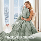 Sasttie California King Comforter Set, 7-Piece Bed in a Bag Cal King, Pintuck Bedding Set for All Season, Includes Comforter, Flat Sheet, Fitted Sheet, Pillowcases and Pillowshams, Sage Grey