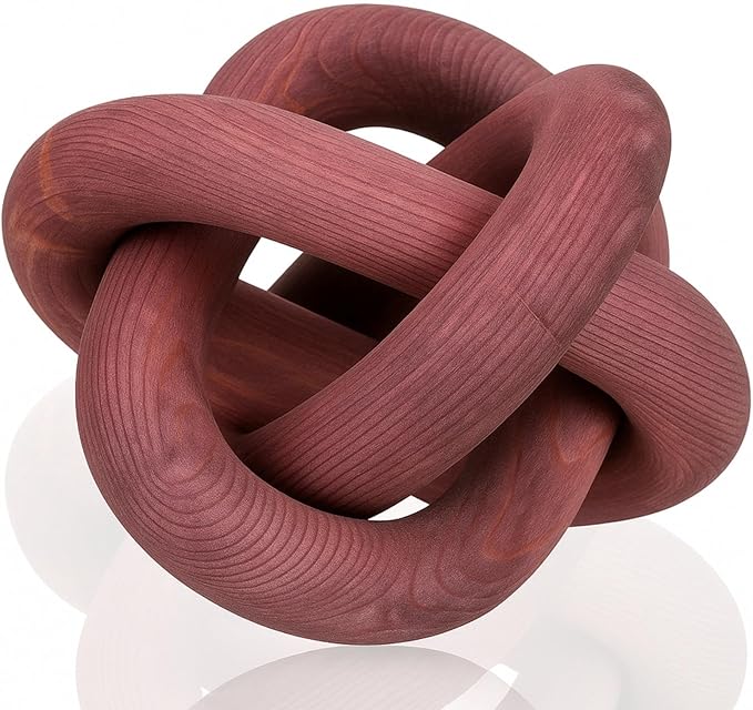 3 Link Wood Knot Decor Rustic Home Décor Accents Hand Carved Coffee Table Decoration, Boho Chain Link Decoration, Modern Shelf, Rustic Objects for Home Living Room Bedroom(Reddish-Brown)