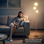 Fiqevs 3 Globe Mid Century Modern Floor Lamp for Living Room, Gold Floor Lamp with Frosted Glass Shade and LED Bulbs, Warm Light Standing Tall Pole Lamp for Bedrooms, Office - Antique Brass