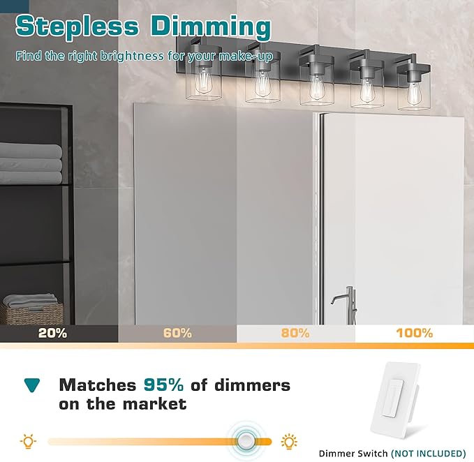 Bathroom Vanity Light, Square Design 5 Lights Morden Bathroom Lighting Fixtures Over Mirror, Black Vanity Light for Living Room/Bedroom