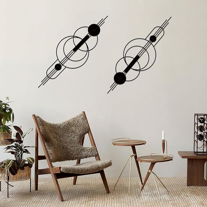 ruelen 2 Pcs Small Metal Abstract Wall Art, Modern Minimalist Wall Decor Single Line Art Metal Vertical Wall Decor Geometric Wall Hanging Sculptures for Home Bedroom Living Room, 31.5 x 10.24 Inch