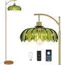 Gold Floor Lamps for Living Room Vintage Green Floor Lamp with Remote Control & Glass Lampshape,Dimmable Mid Century Modern Standing Lamp Tall Flower Lamp Brass Floor lamp for Bedroom Corner