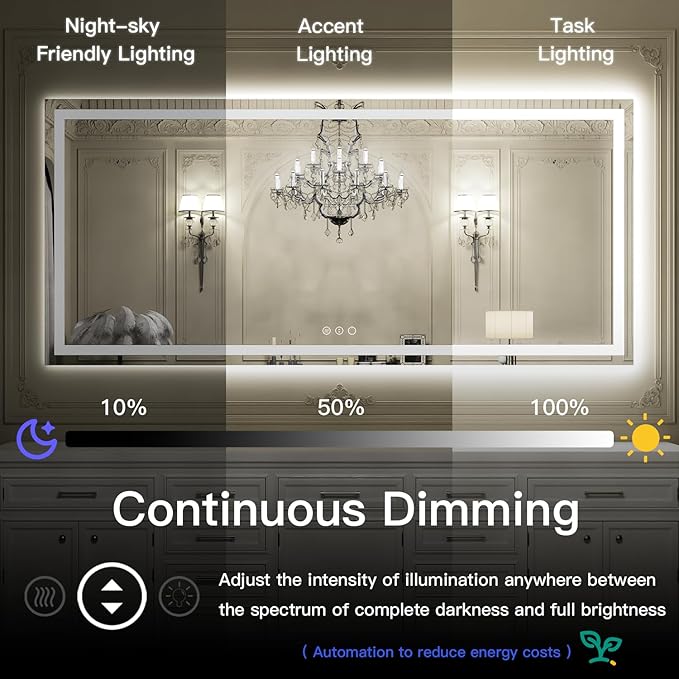 ISKM 48'' x 40'' LED Mirror for Bathroom Lighted Vanity Mirror for Wall Front Lights + Backlit LED Bathroom Mirror Anti-Fog Tempered Glass ETL Listed