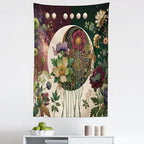 Ambesonne Moon Tapestry, Abstract Blooming Gentle Leafy Flowers with Lunar Phase Ethno Details, Fabric Wall Hanging Decor for Bedroom Living Room Dorm, 30" X 45", Fern Green Eggshell Lilac