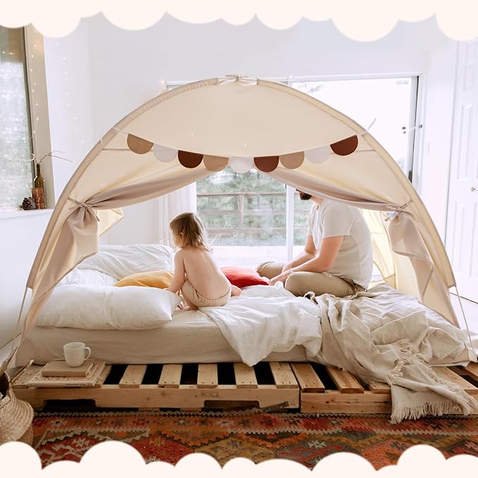 Sherilyn Full Size Bed Canopy Bed Tents Dream Tent on Bed Privacy Space Blackout Sleeping Tents Indoor Breathable Portable Cottage Drafty Room (Large)