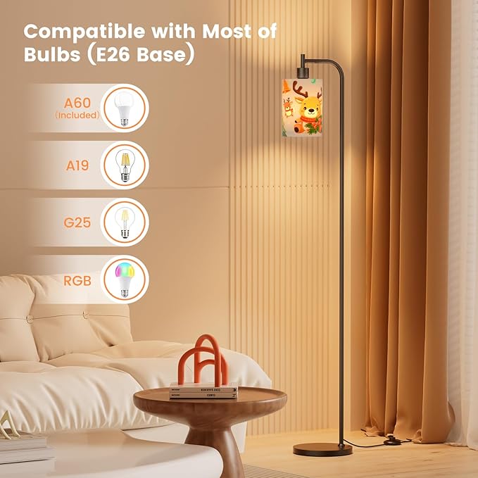 Kids Floor Lamp with Linen Shade, Dimmable Tall Standing Lamp with Remote Control & 3 Color Temperatures, Modern Floor Lamps for Living Room Bedroom Kids Room, 9W LED Bulb Included