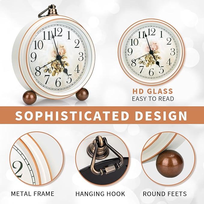 Maxspace Classic Vintage Clock - Elegant and Decorative Analog Clocks,Silent Non-Ticking Clock with Distressed Metal Frame for Office, Living Room or Bedroom