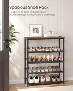 VASAGLE Shoe Rack for Entryway, 5-Tier Shoe Rack Organizer with Storage Shelves and Spacious Top, Freestanding, Adjustable, Industrial, Honey Brown and Ink Black ULBS038K01