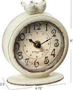 Creative Co-Op Vintage Pewter Mantel Clock with Birds, Distressed Cream