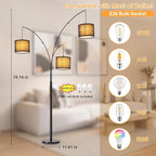 DLLT Modern Floor Lamp for Room: 3-Light Black Tree Dimmable Floor Lamps with Black Shades for Living Room - Arc Standing Lamp for Bedroom - Tall Floor Lamp for Office Corner 3 LED Bulbs Included