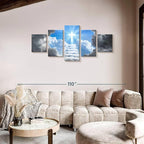 Elephant Stock Stairway To Jesus Christ Wall Art Multi Piece Canvas - 5 Panel Christian Pictures Decor - Digital Design Canvas Print - Christian Wall Decor - 80" X 36"